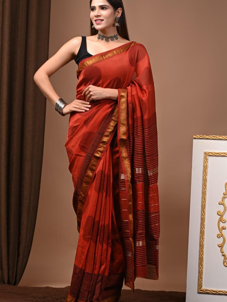 Pure Maheshwari Silk Handblock Saree