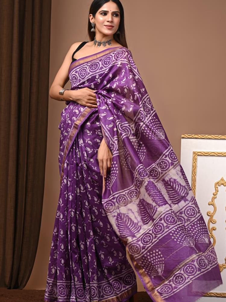 Pure Maheshwari Silk Handblock Saree