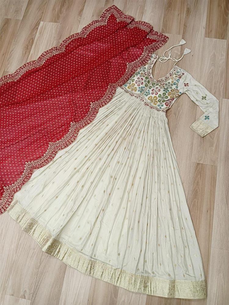 Trending Jequard Gown with Bandhani Dupatta