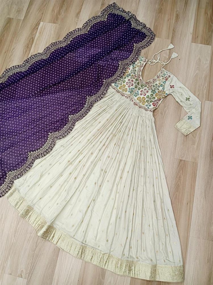 Trending Jequard Gown with Bandhani Dupatta