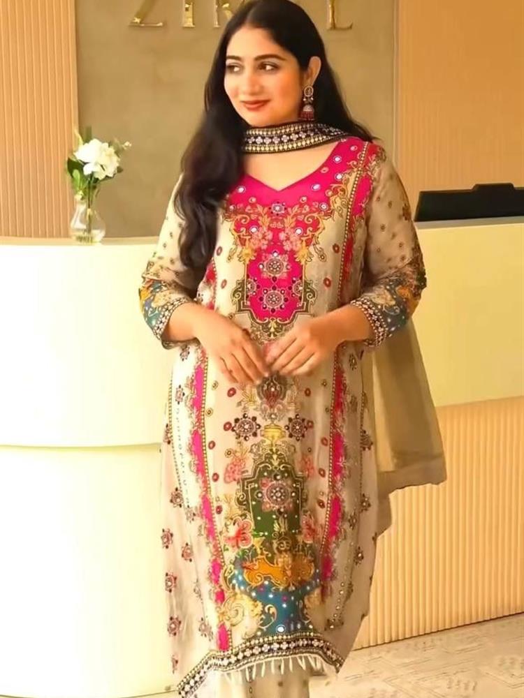 Diwal8 Special Digital Print A LINE 3 Peice Suit 