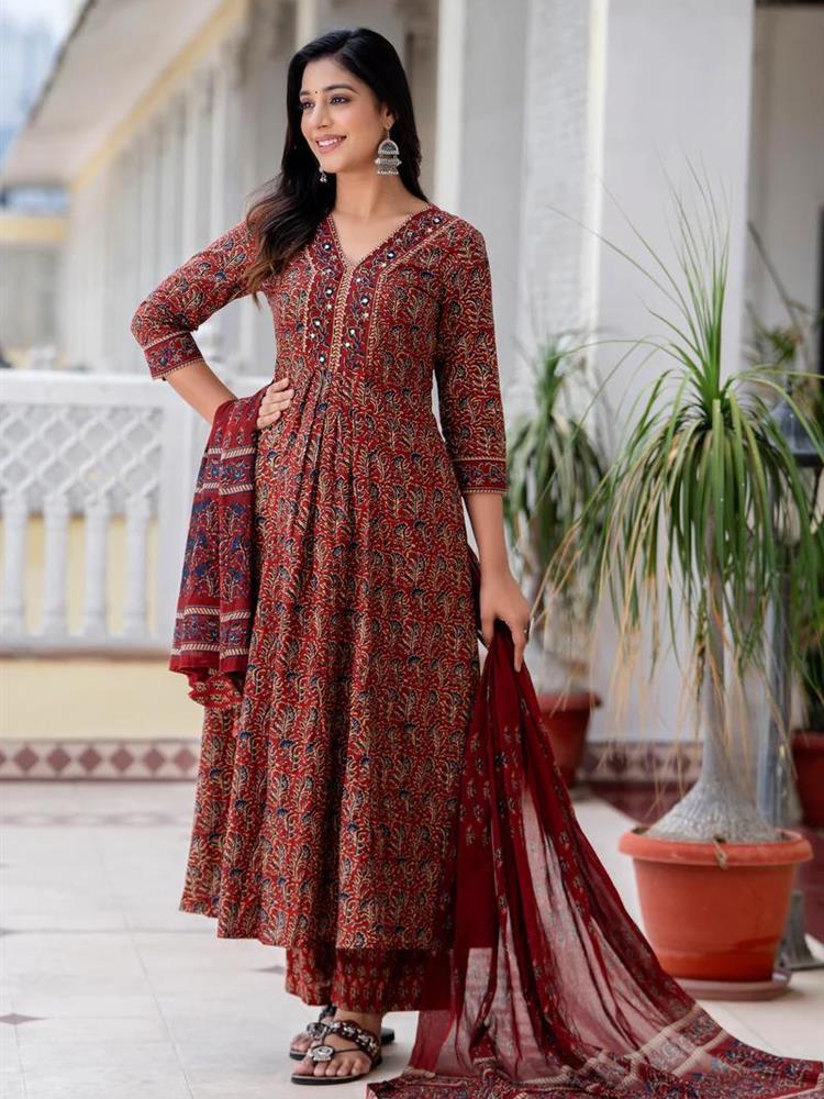 Cotton kurti pant dupatta set