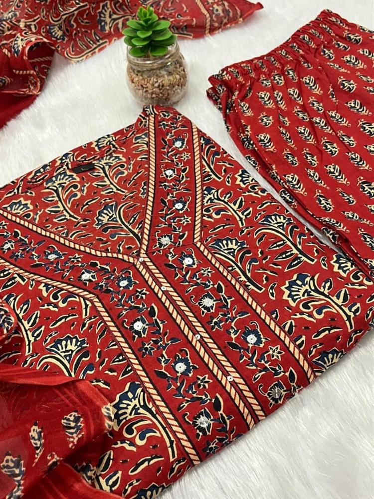 Cotton kurti pant dupatta set