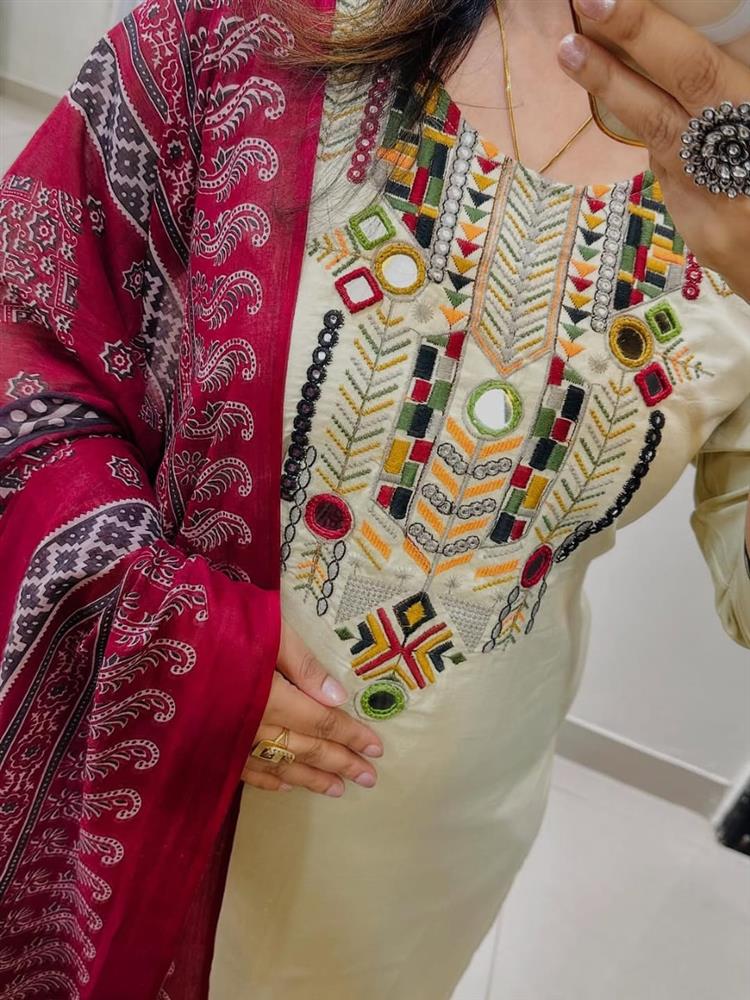 Cotton kurti pant dupatta set