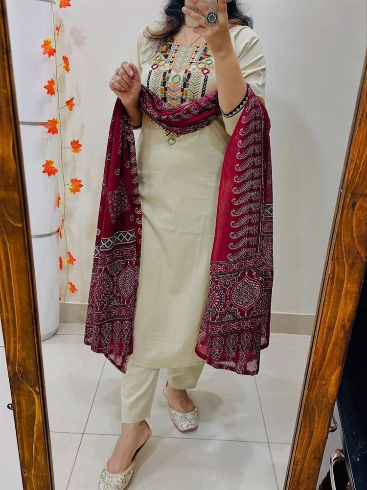 Cotton kurti pant dupatta set