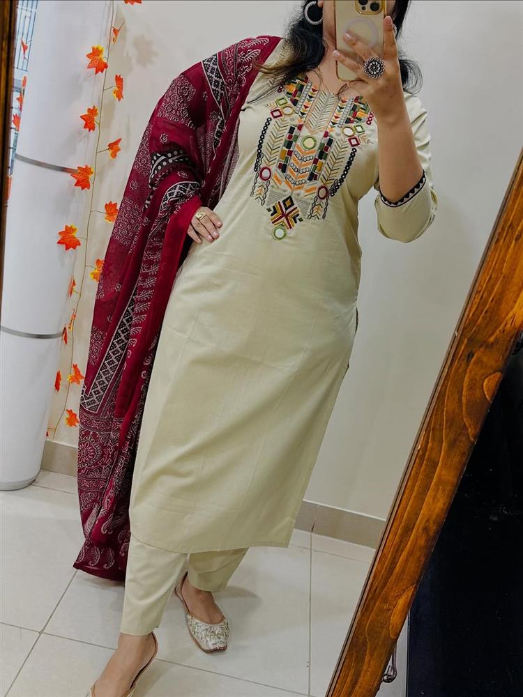 Cotton kurti pant dupatta set