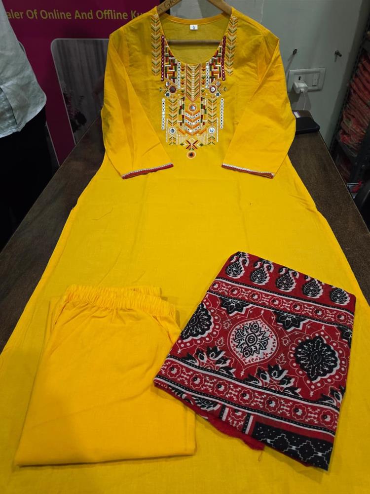 Cotton kurti pant dupatta set