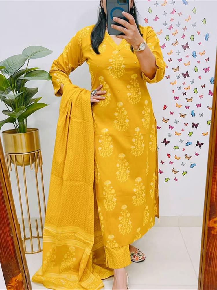 Cotton kurti pant dupatta set