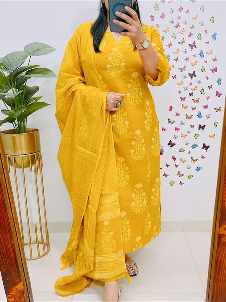 Cotton kurti pant dupatta set