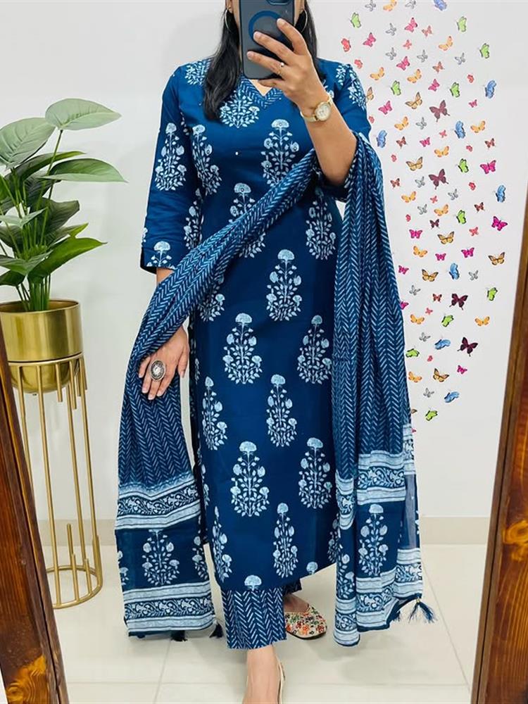 Cotton kurti pant dupatta set