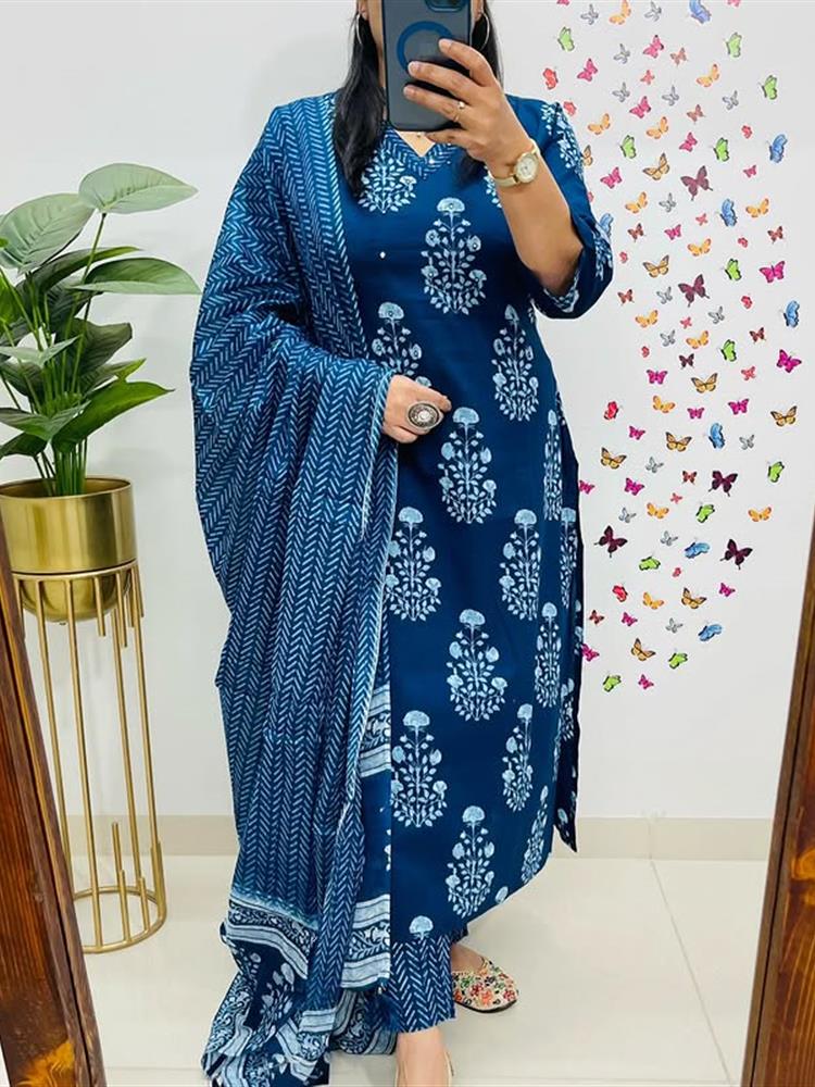 Cotton kurti pant dupatta set