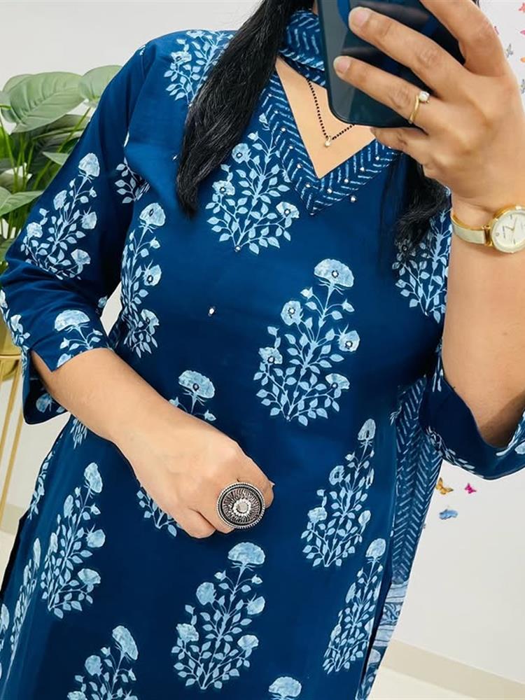 Cotton kurti pant dupatta set