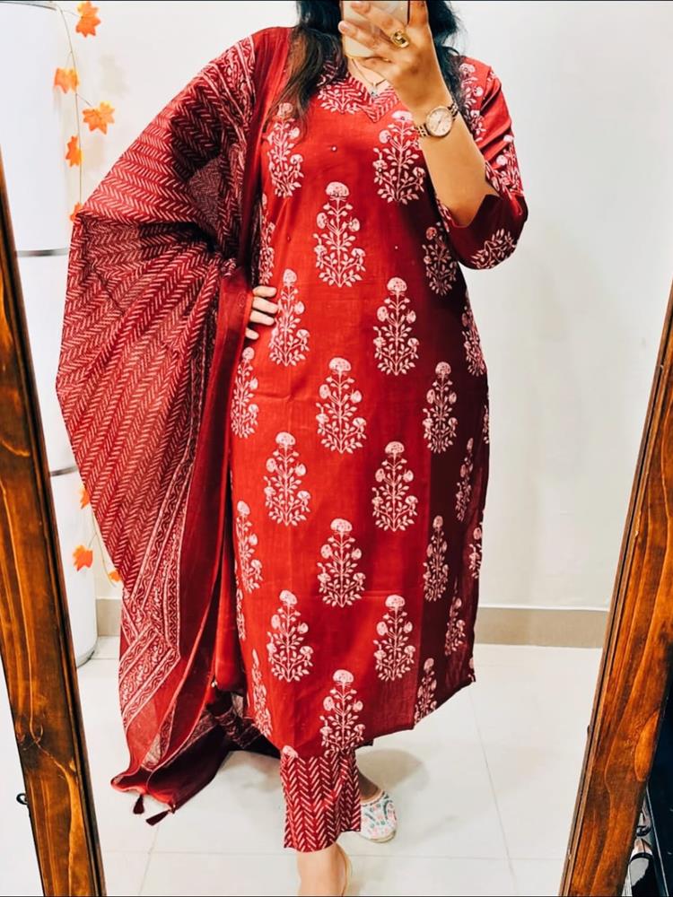 Cotton kurti pant dupatta set