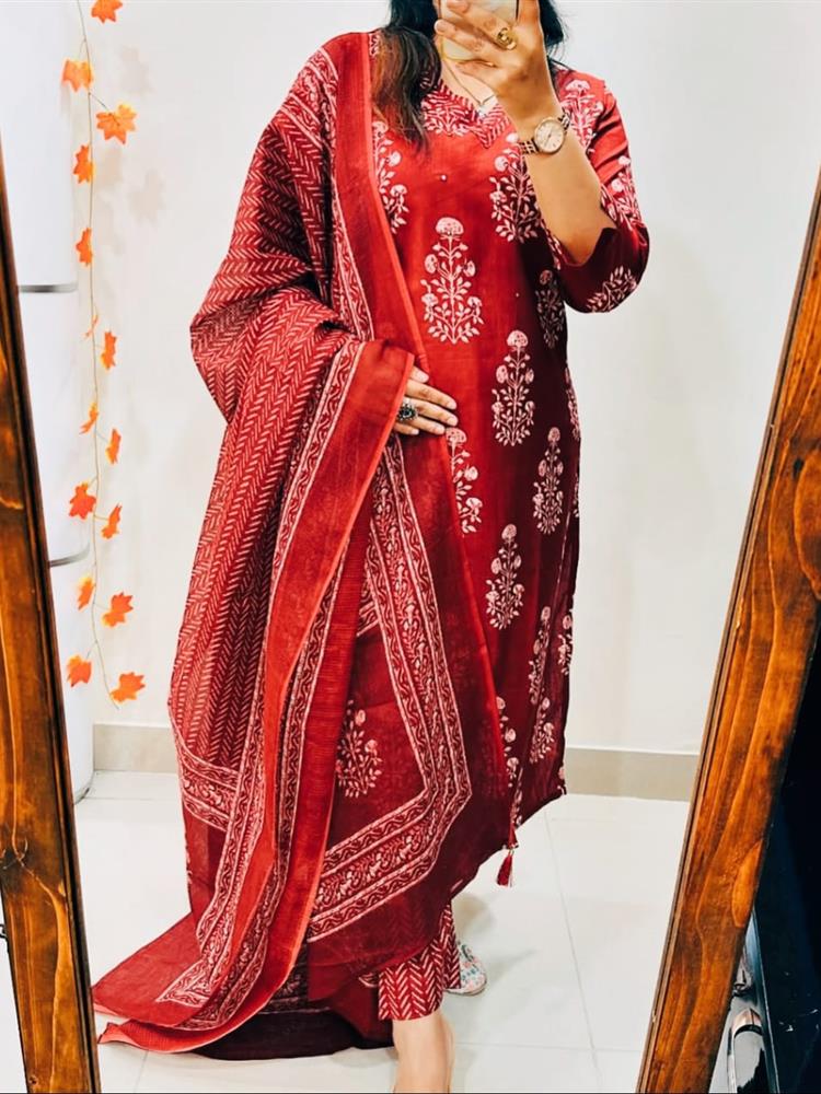 Cotton kurti pant dupatta set