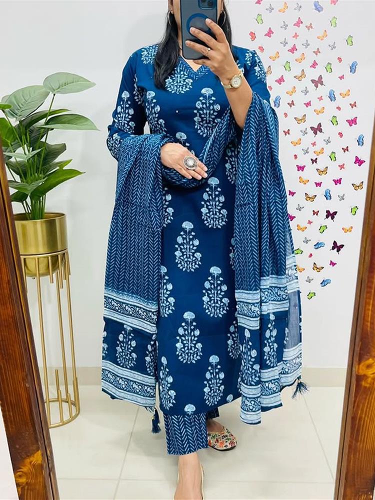 Cotton kurti pant dupatta set