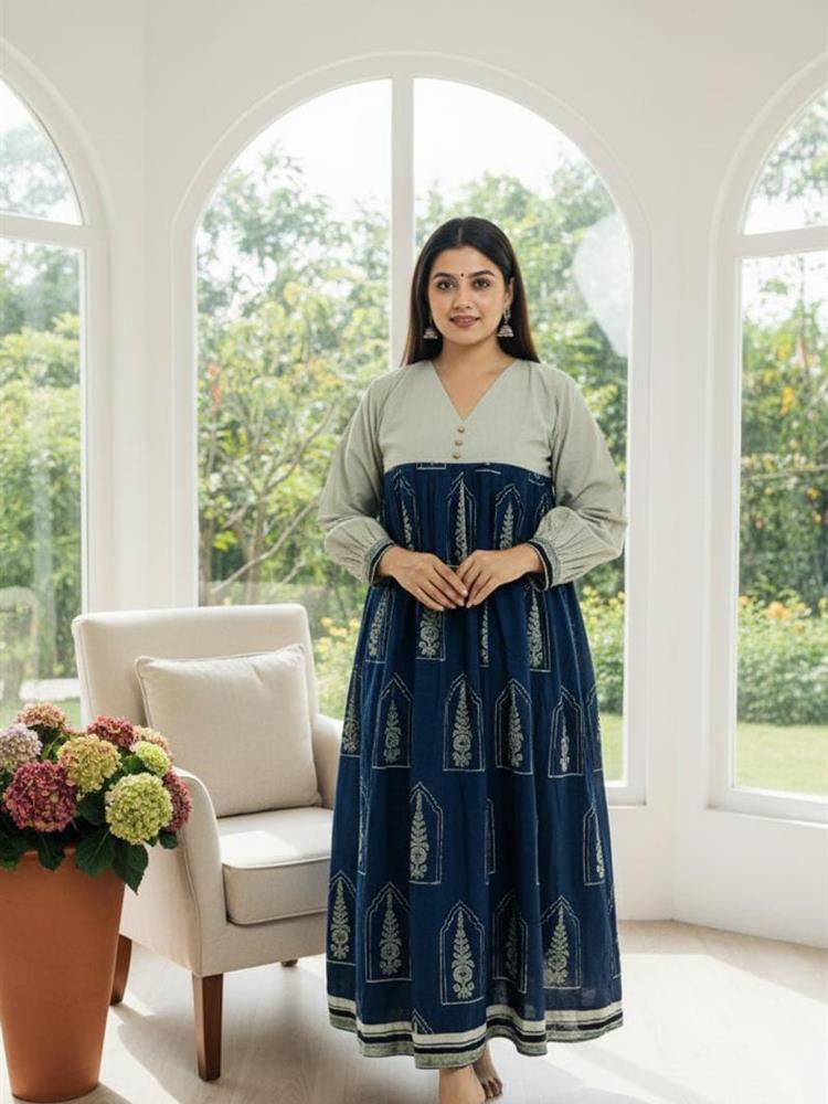 Ajrakh Natural Dyed Handblock Print one piece 