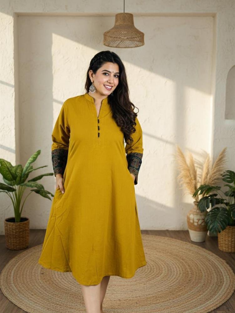 Cotton Ajrakh Natural DYED Plain One Piece 