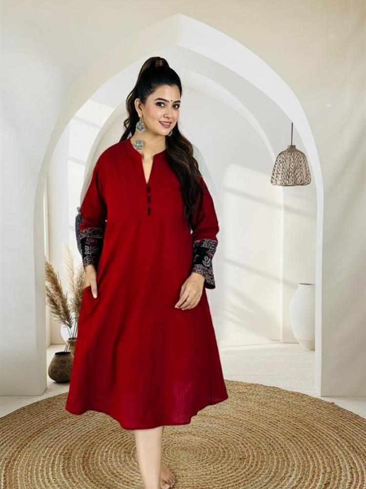 Cotton Ajrakh Natural DYED Plain One Piece 