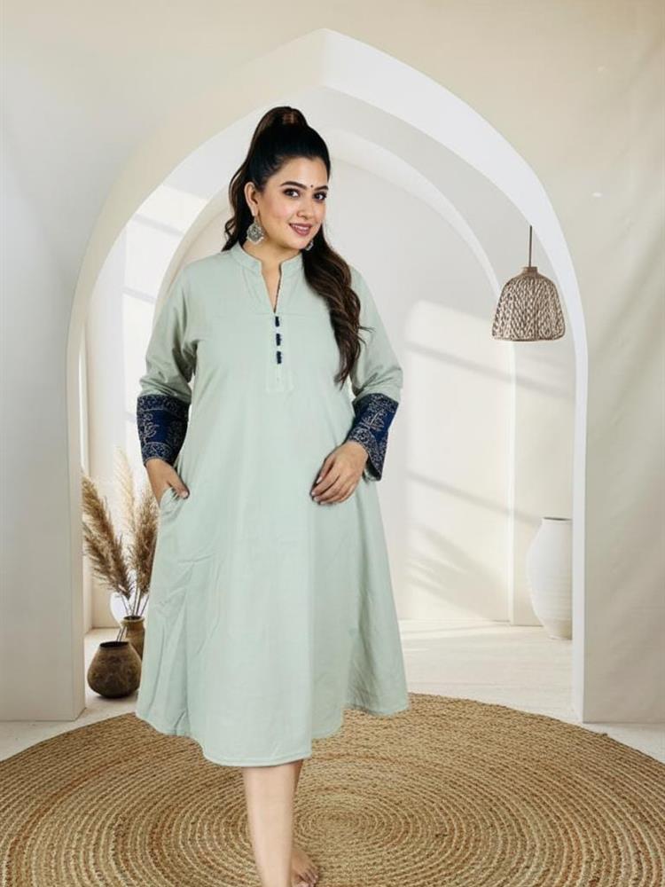 Cotton Ajrakh Natural DYED Plain One Piece 