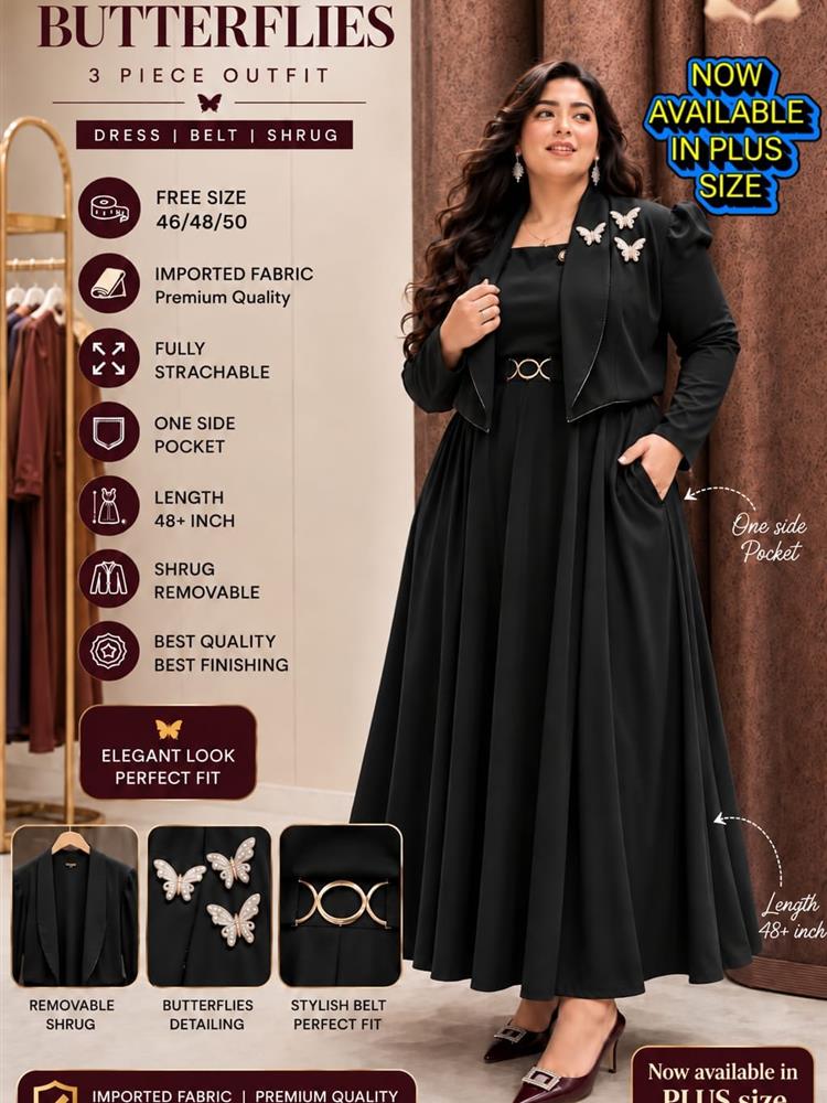 Shrug Dress with EMBLISHED BUTTERFLY 