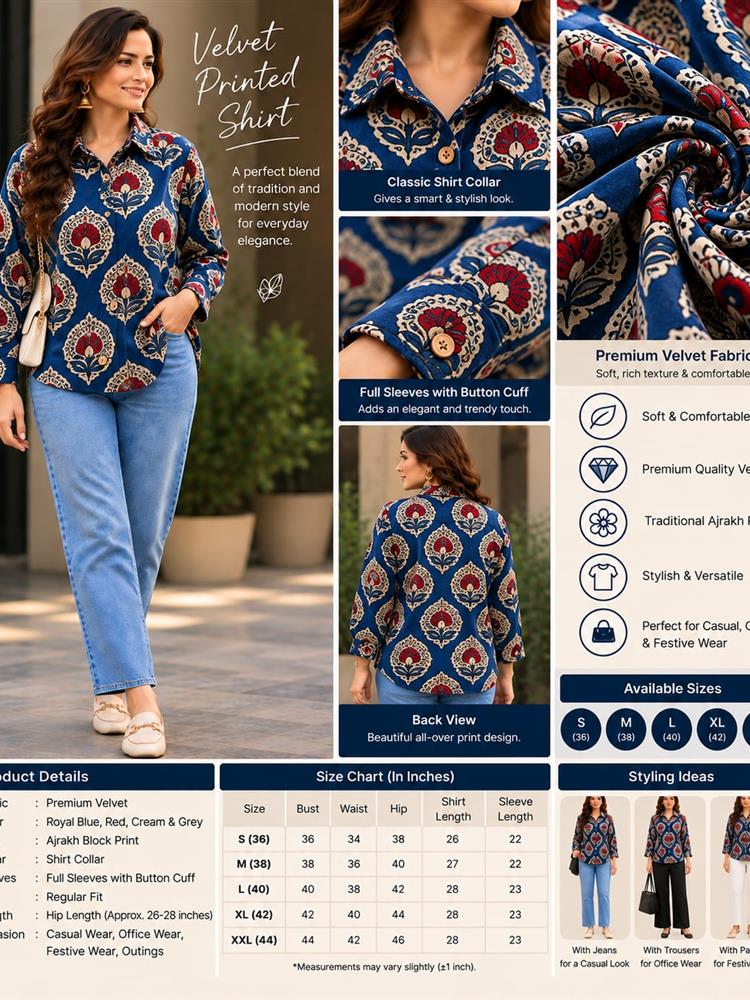 Pre Winter Spl Ajrakh Printed Valvet Shirt