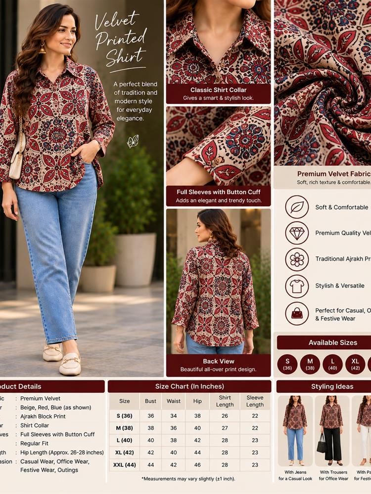 Pre Winter Spl Ajrakh Printed Valvet Shirt