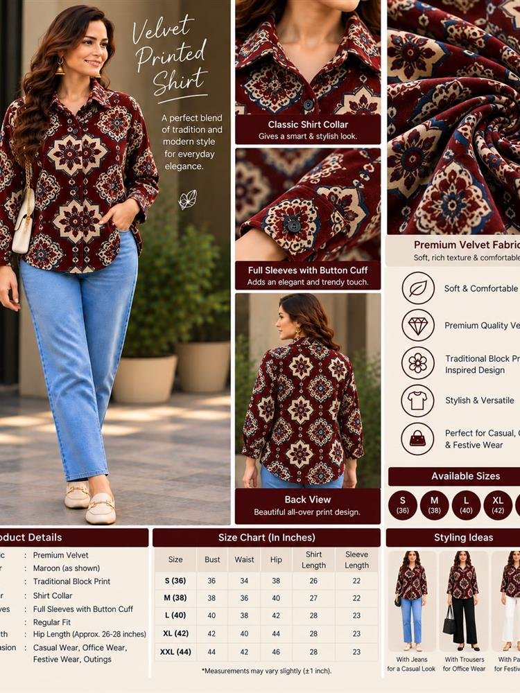 Pre Winter Spl Ajrakh Printed Valvet Shirt
