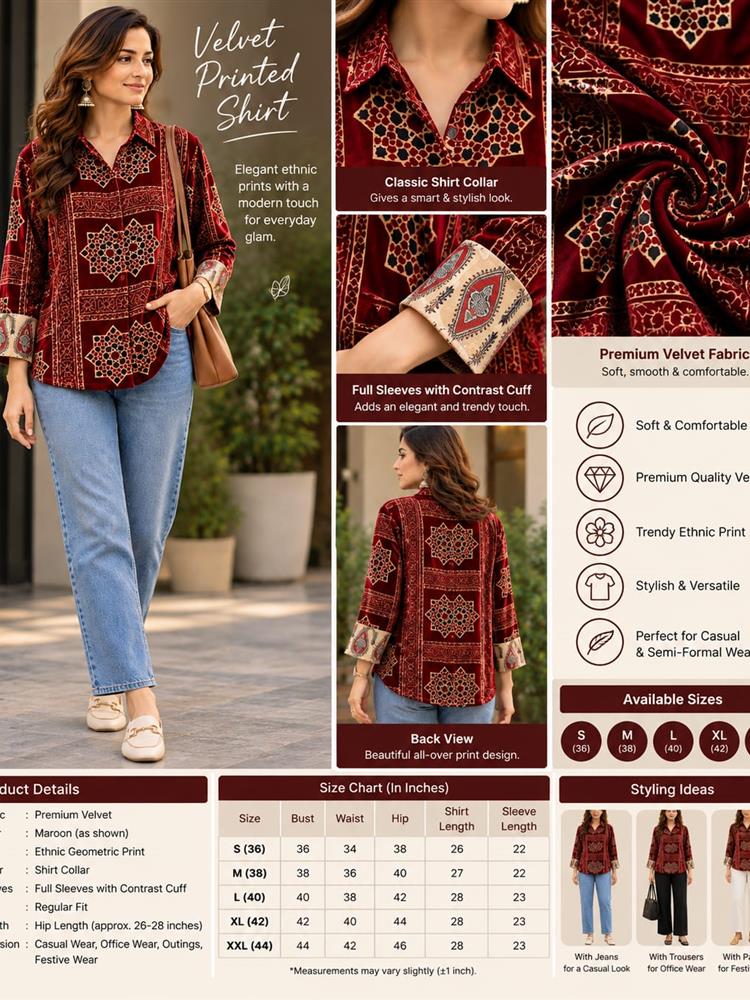 Pre Winter Spl Ajrakh Printed Valvet Shirt