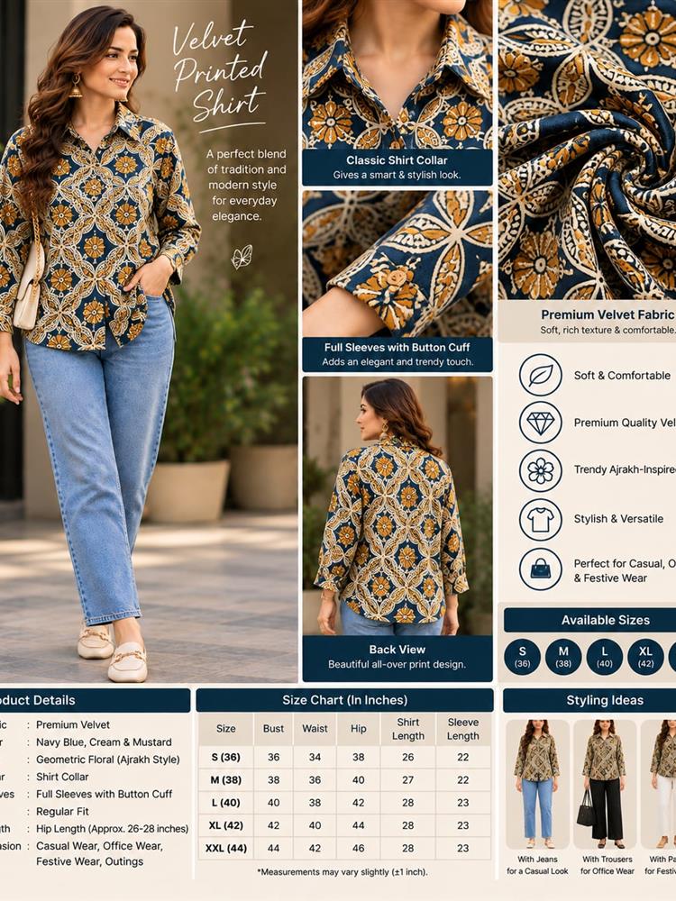 Pre Winter Spl Ajrakh Printed Valvet Shirt