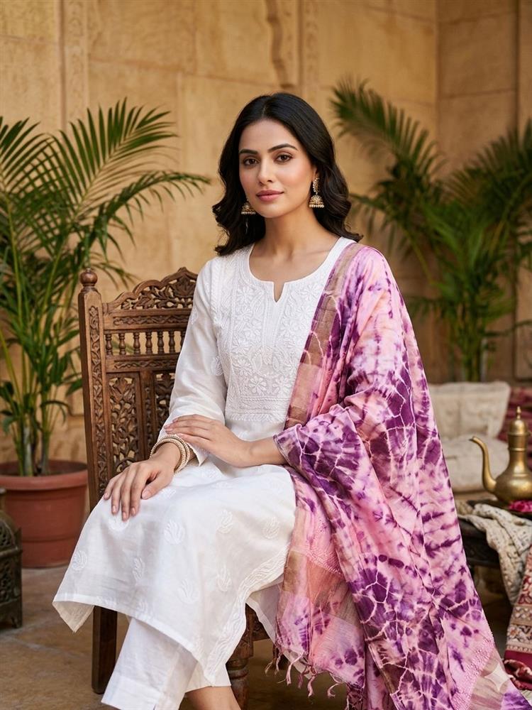 Chikankari Chanderi 3 pieces Shuits 