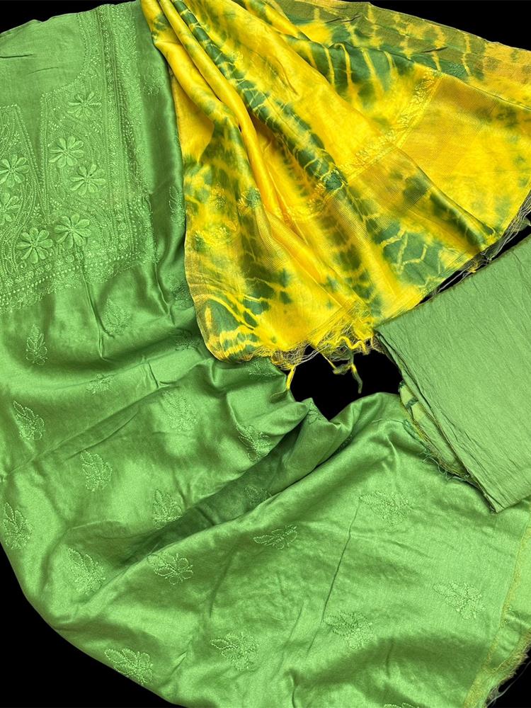 Chikankari Chanderi 3 pieces Shuits 