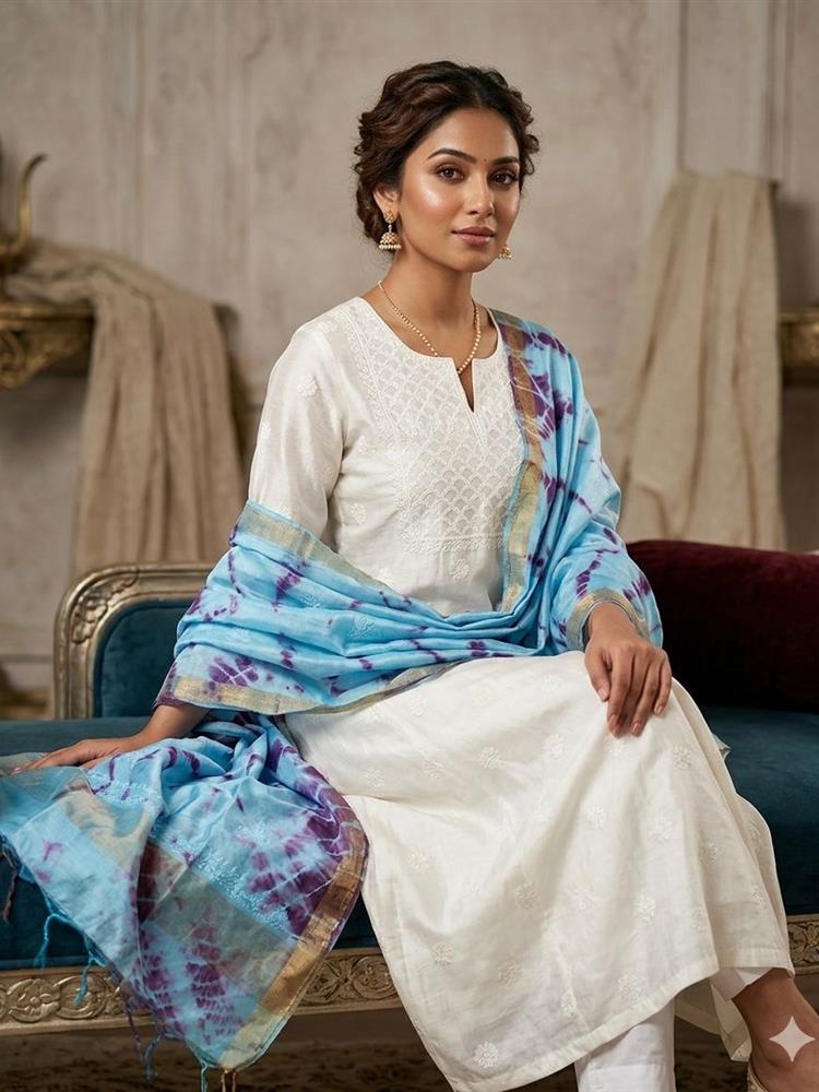 Chikankari Chanderi 3 pieces Shuits 