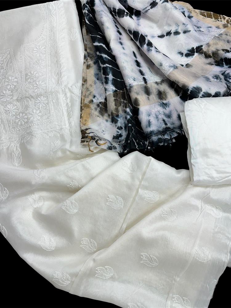 Chikankari Chanderi 3 pieces Shuits 