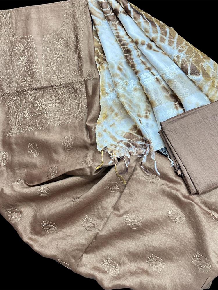 Chikankari Chanderi 3 pieces Shuits 