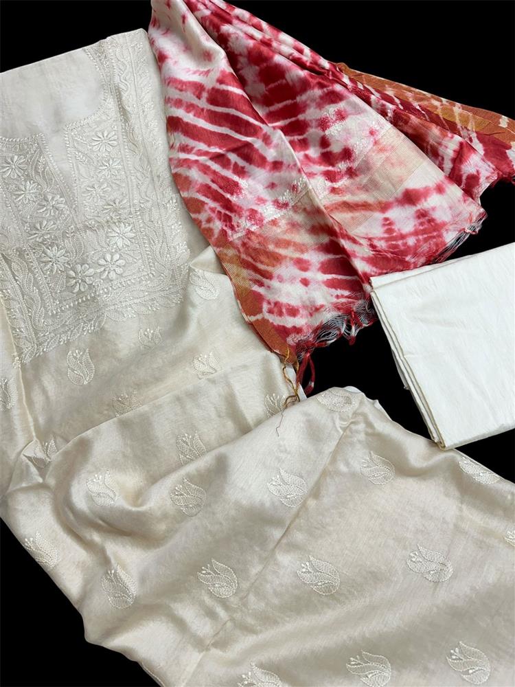 Chikankari Chanderi 3 pieces Shuits 