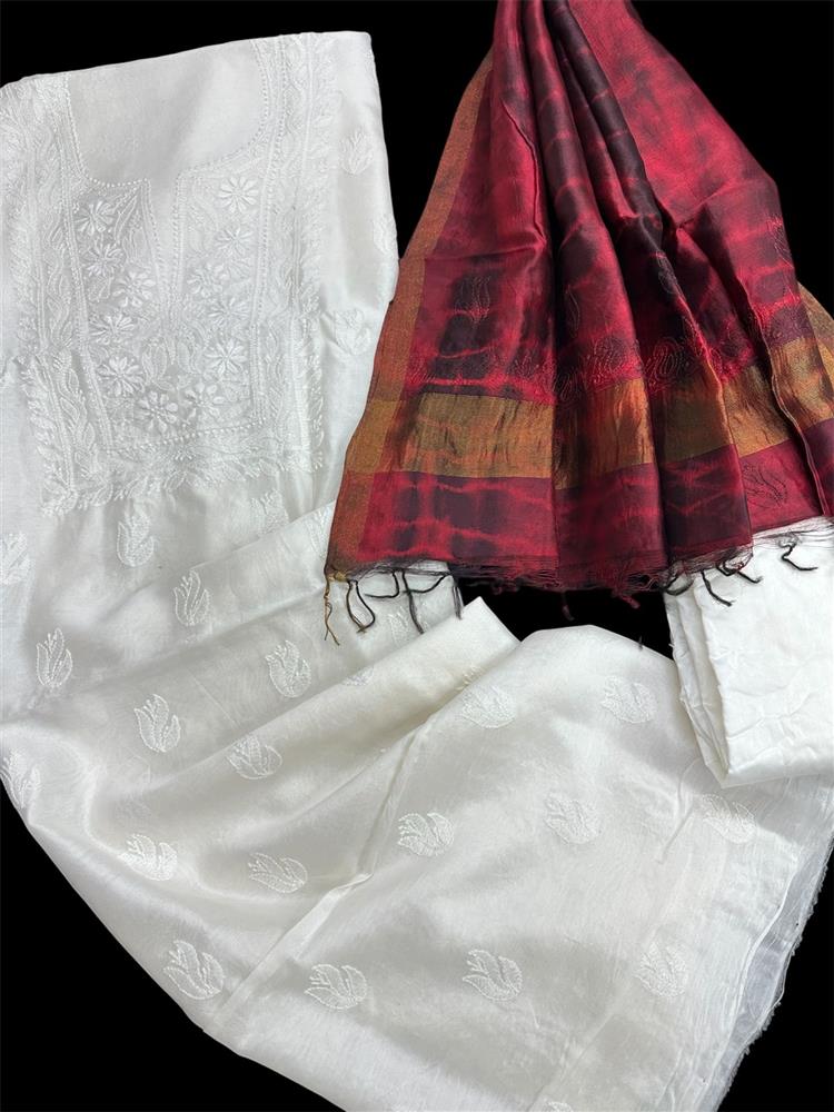 Chikankari Chanderi 3 pieces Shuits 