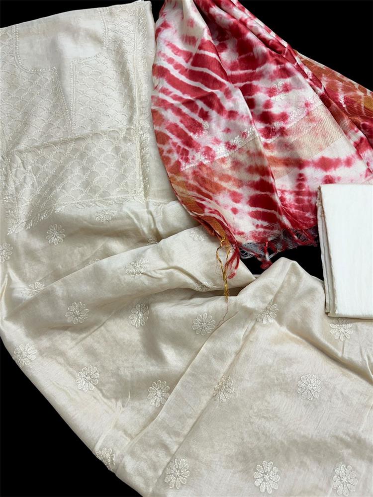 Chikankari Chanderi 3 pieces Shuits 