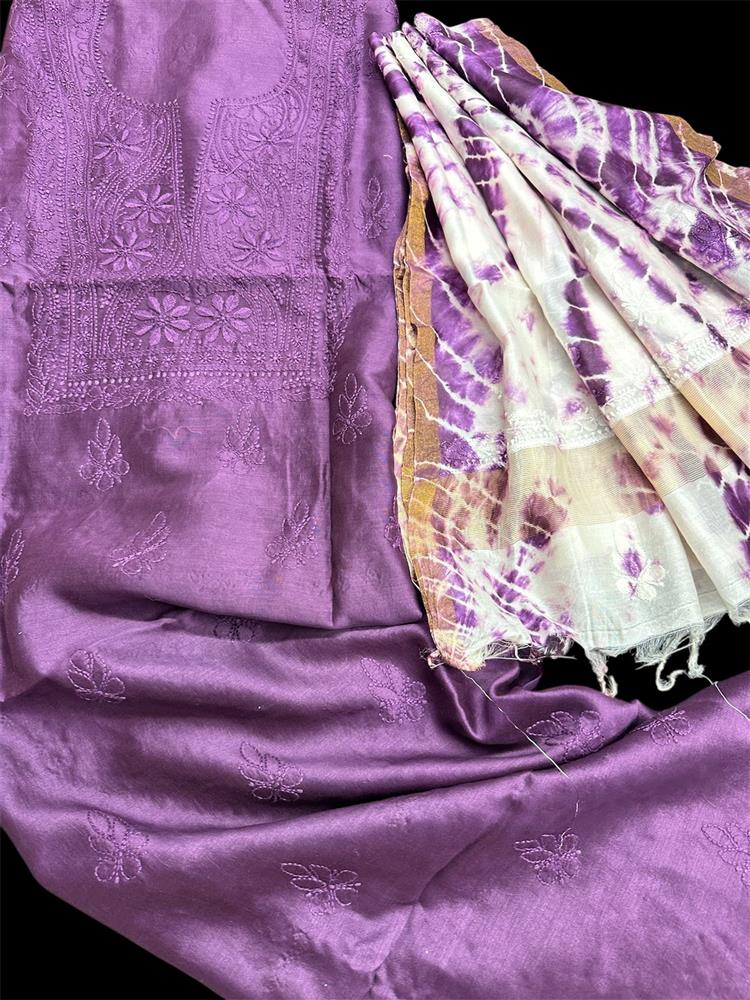 Chikankari Chanderi 3 pieces Shuits 
