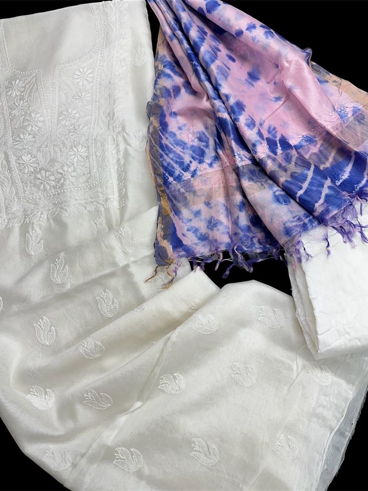 Chikankari Chanderi 3 pieces Shuits 
