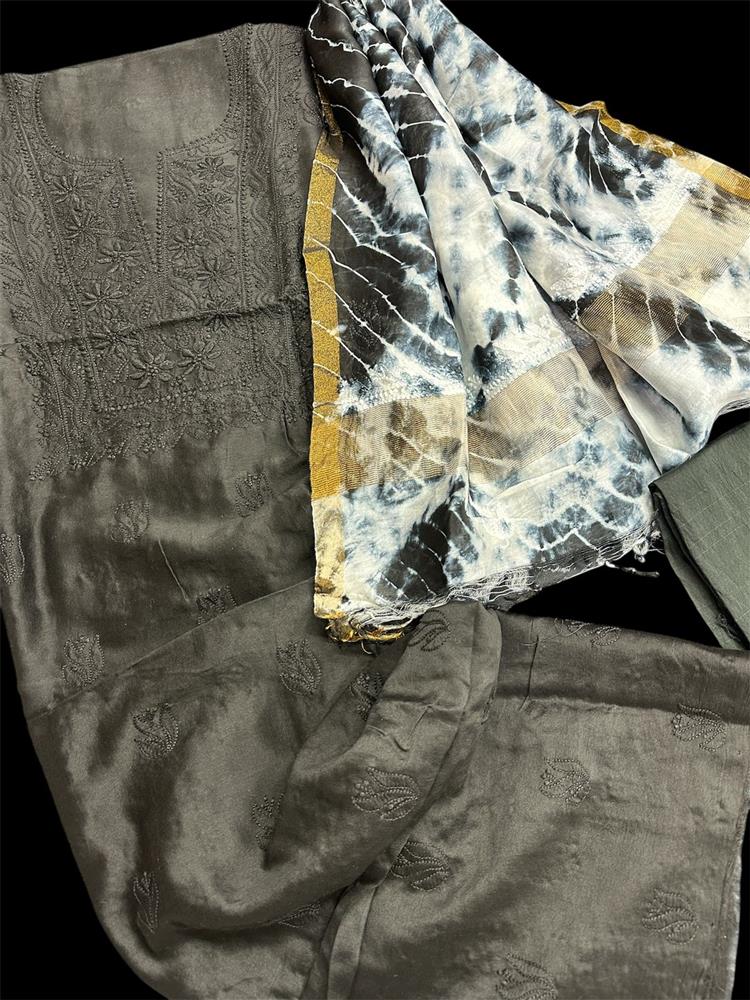 Chikankari Chanderi 3 pieces Shuits 