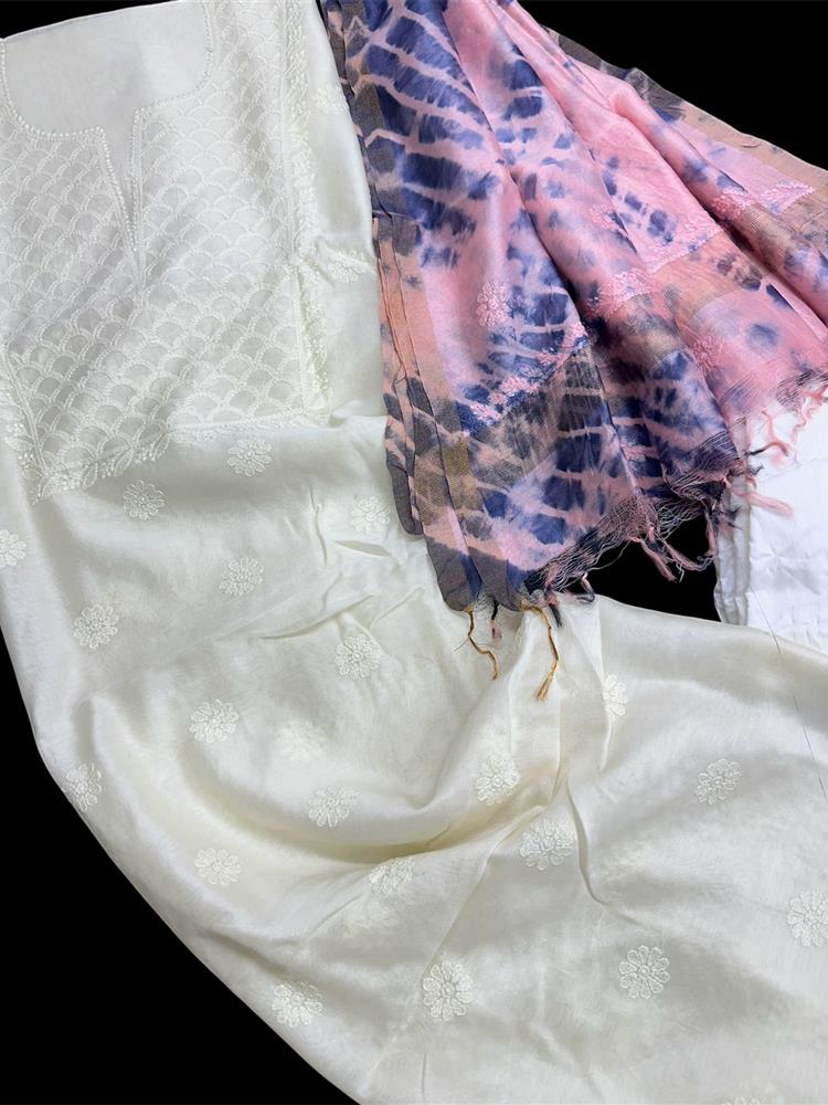 Chikankari Chanderi 3 pieces Shuits 