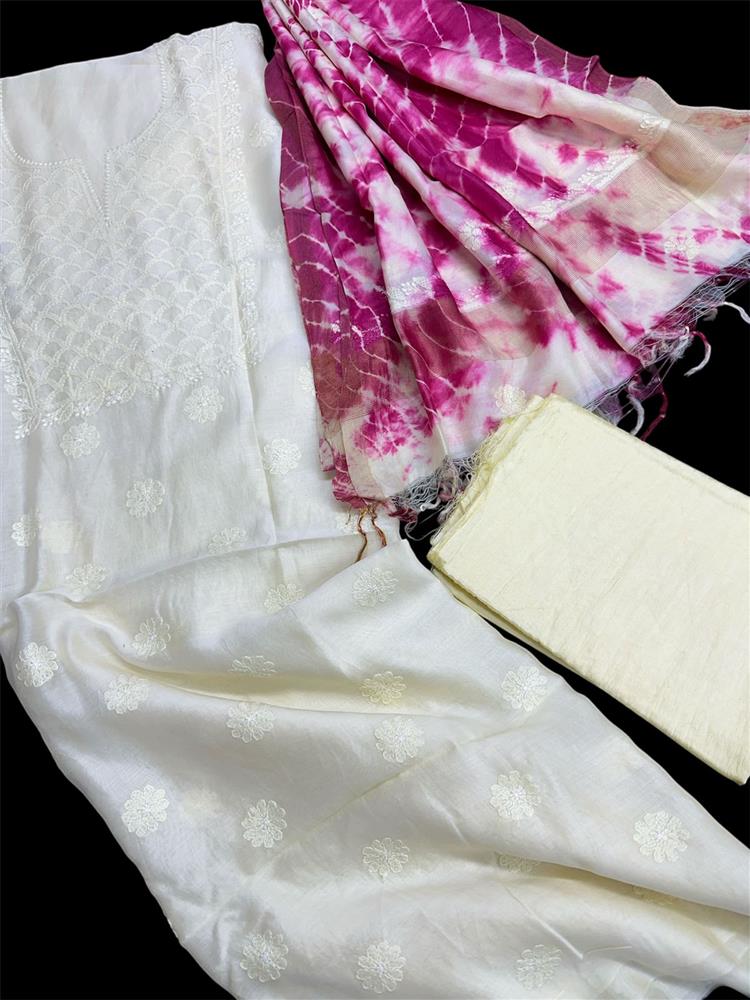 Chikankari Chanderi 3 pieces Shuits 