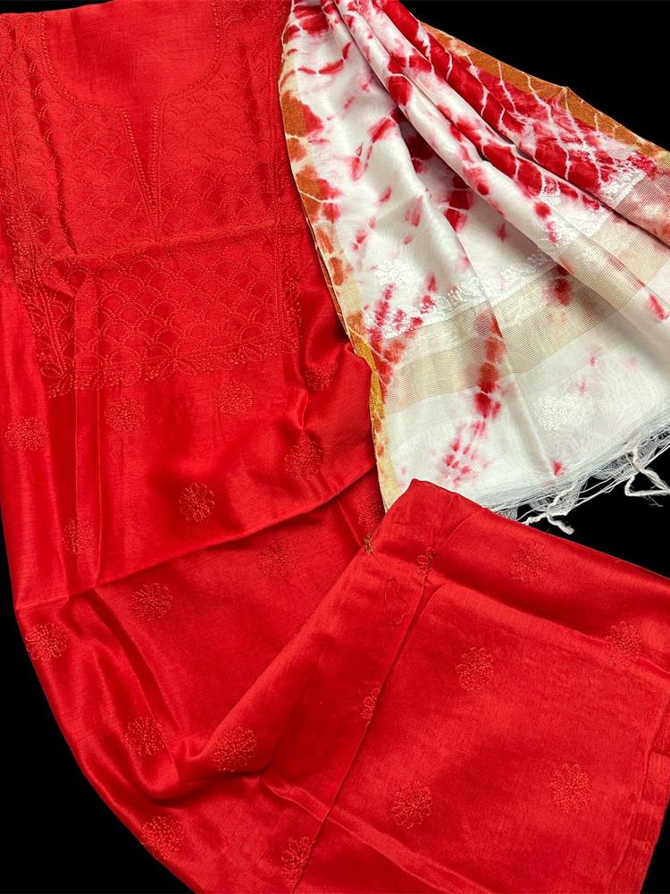 Chikankari Chanderi 3 pieces Shuits 
