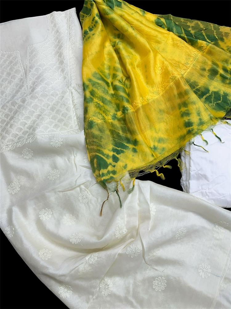Chikankari Chanderi 3 pieces Shuits 