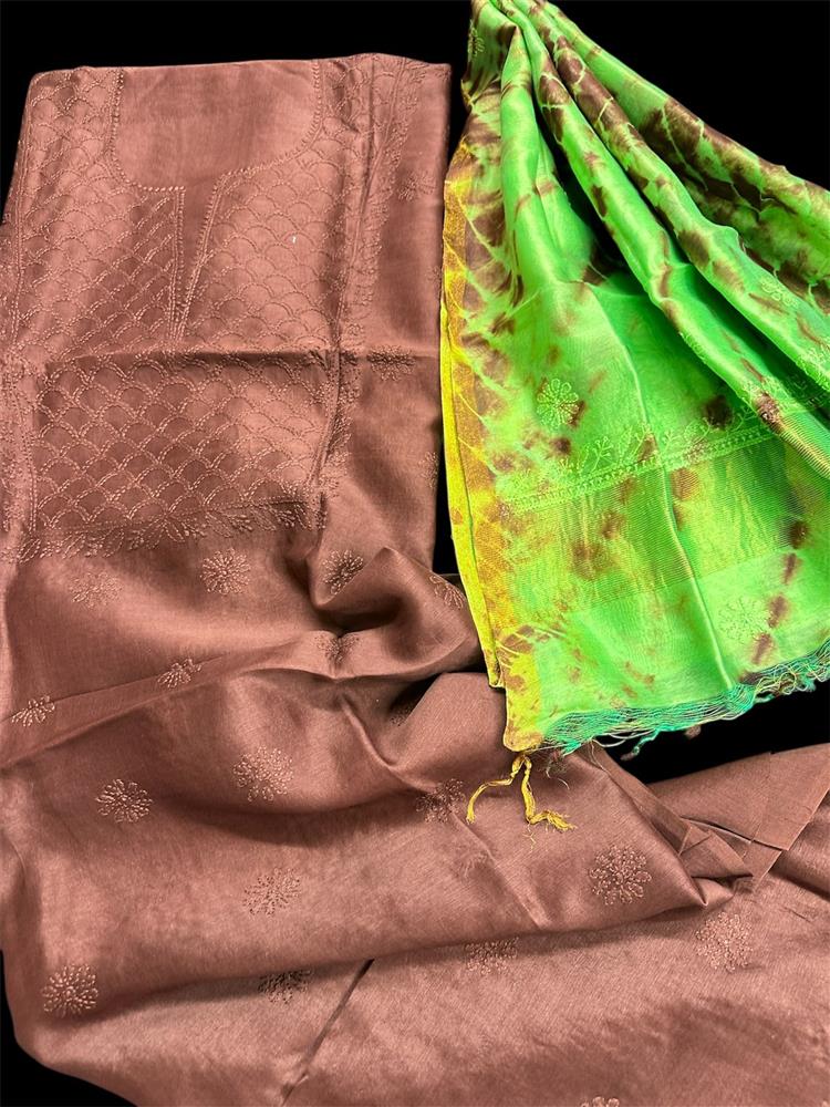 Chikankari Chanderi 3 pieces Shuits 