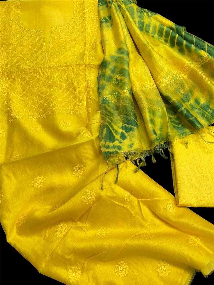 Chikankari Chanderi 3 pieces Shuits 