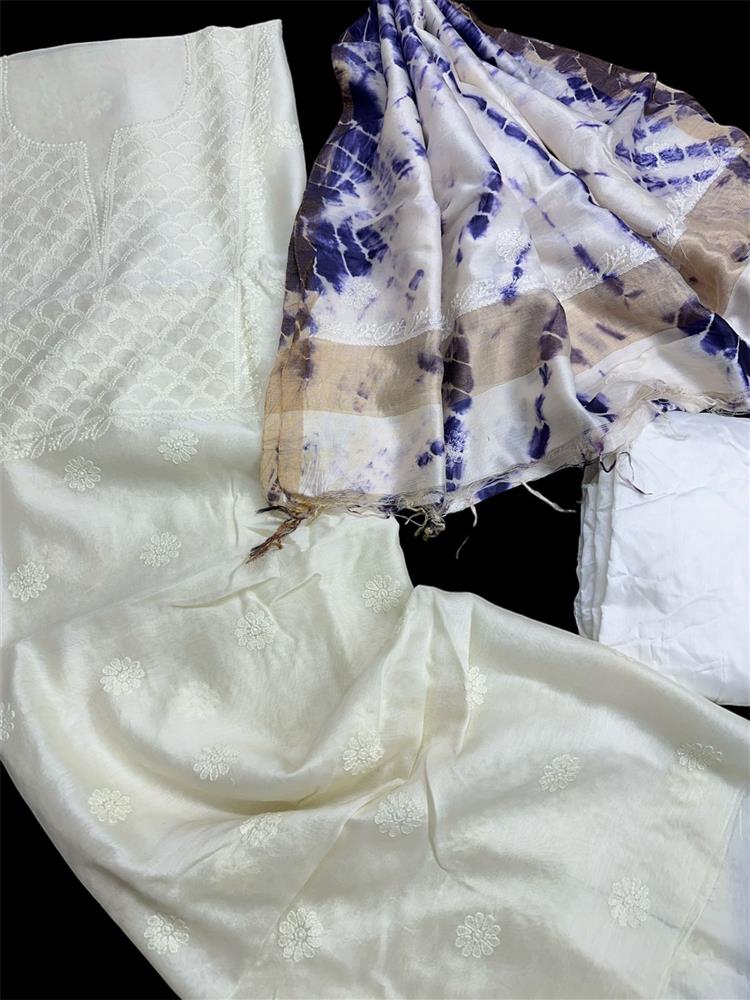 Chikankari Chanderi 3 pieces Shuits 