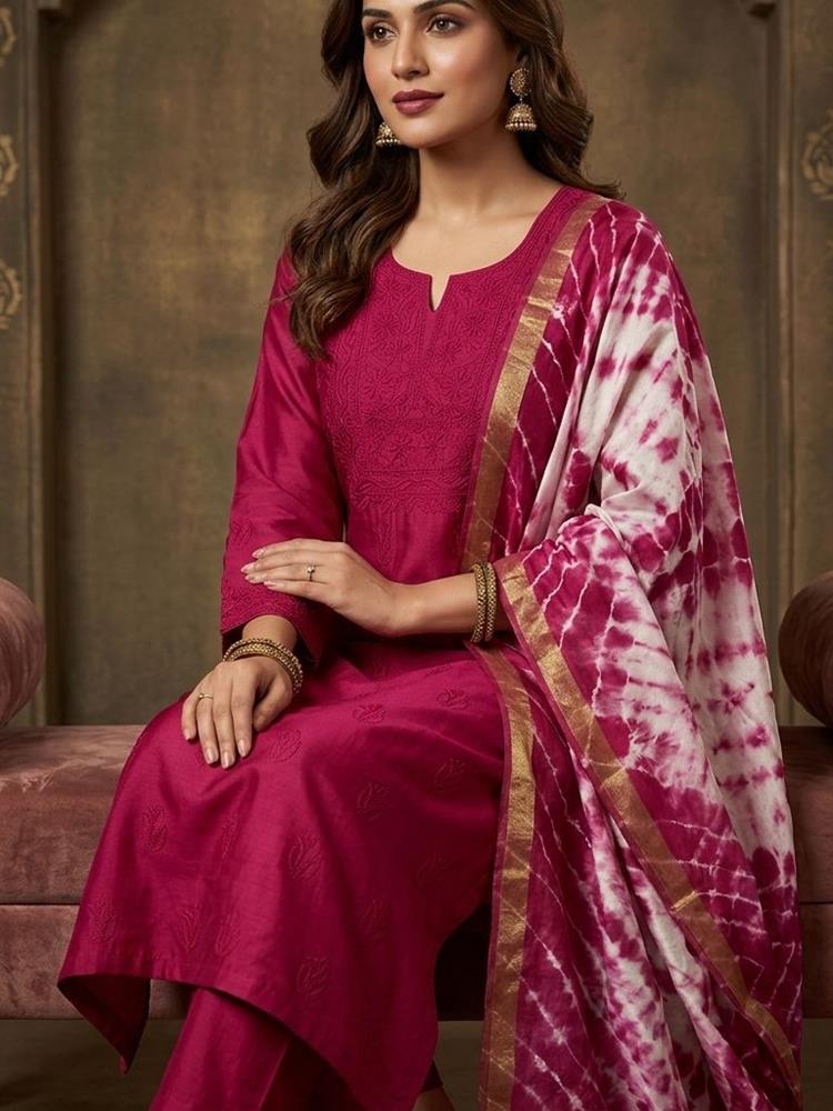 Chikankari Chanderi 3 pieces Shuits 