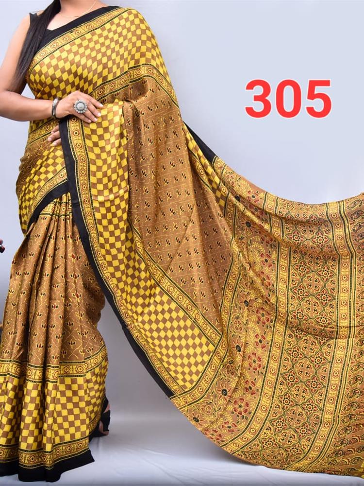 Hand Block Ajrakh Saree