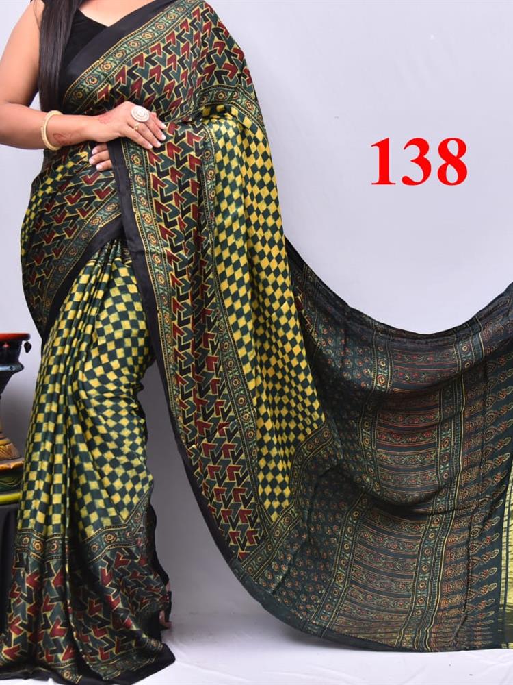 Hand Block Ajrakh Saree